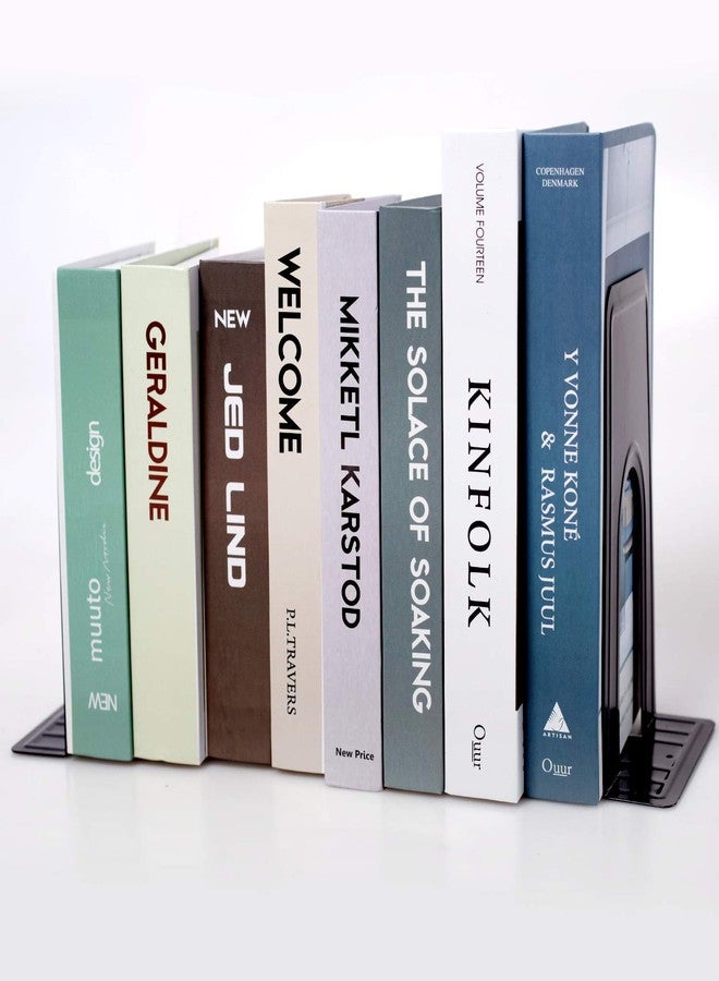 كينجوك، 4 أزواج/8 قطع، فواصل كتب متينة، 8.3 × 6.5 × 5.1 بوصة، فواصل كتب معدنية مانعة للانزلاق للكتب والمجلات وأقراص DVD، للمنزل والمكتب والمدرسة والمكتبة، أسود - Image 4
