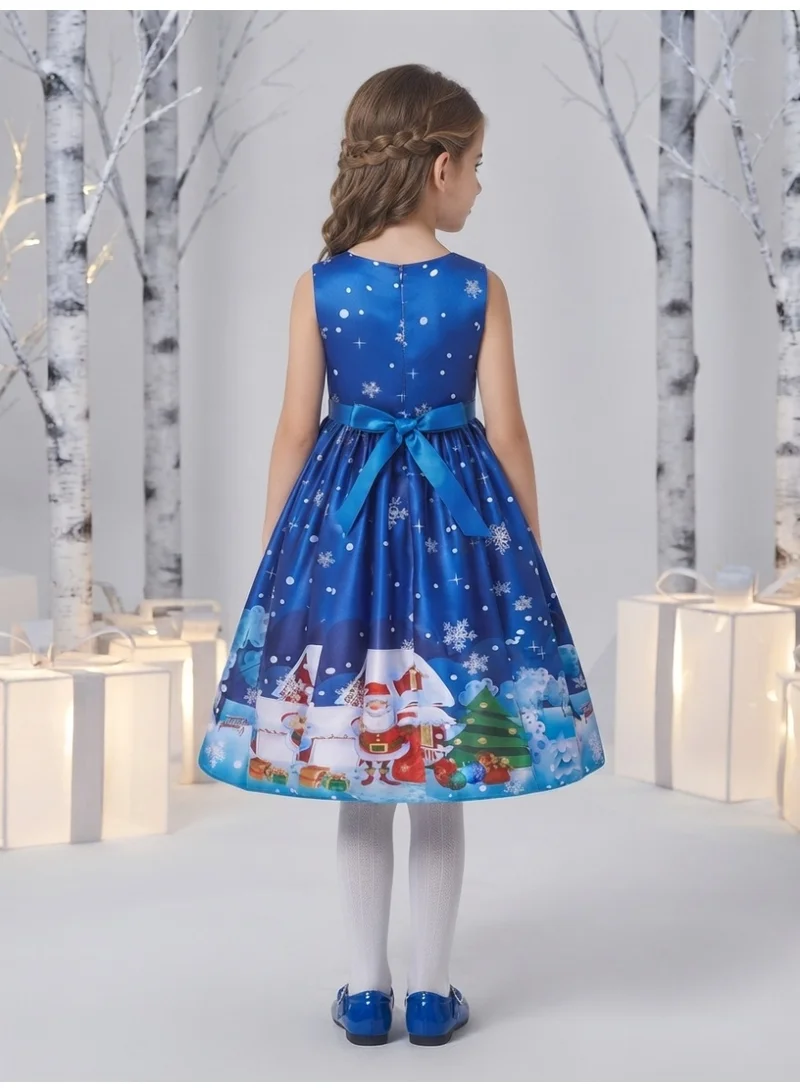 D'daniela Christmas New Year Party Blue Santa Long Dress