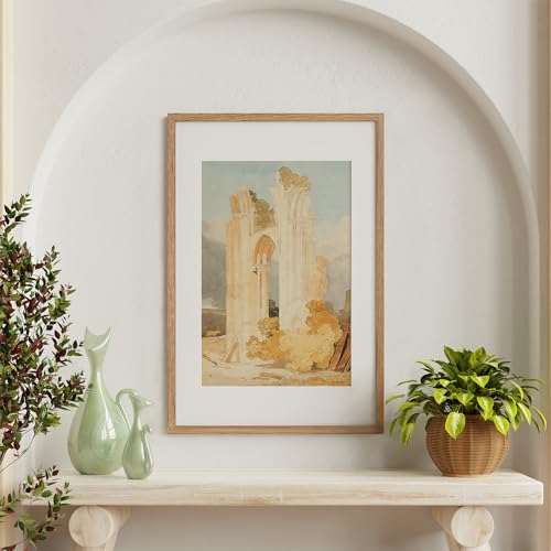 wallwisy 16x24 Wood Frame, Solid Oak 16x24 Poster Frames with Mat to 12x18(Openning Size is 11.7x17.7), Natural Oak 24x16 Frame, Set of 1 - Image 2