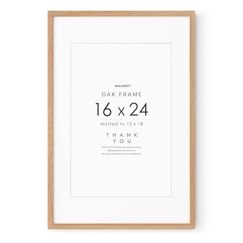 wallwisy 16x24 Wood Frame, Solid Oak 16x24 Poster Frames with Mat to 12x18(Openning Size is 11.7x17.7), Natural Oak 24x16 Frame, Set of 1 - Image 1