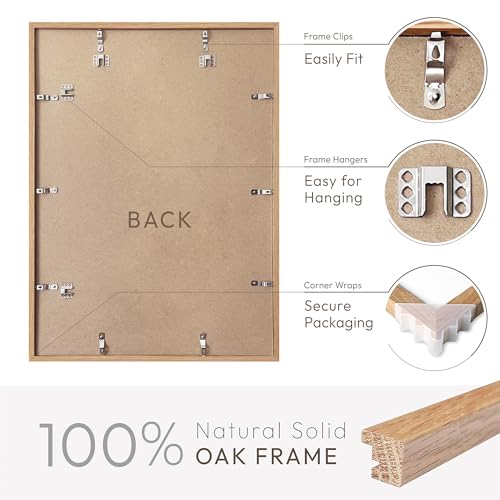 wallwisy 16x24 Wood Frame, Solid Oak 16x24 Poster Frames with Mat to 12x18(Openning Size is 11.7x17.7), Natural Oak 24x16 Frame, Set of 1 - Image 4