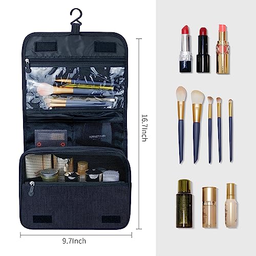 Lcsmaokin Large Capacity Toiletry Bag Travel Bag with Hanging Hook for Men and Women Waterproof Travel Cosmetic Bag Bathroom Storage Bag for Brushes Set,Full-Sized Shampoo,Toiletries,Accessories-Black - Image 4