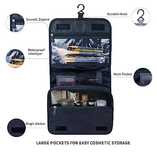 Lcsmaokin Large Capacity Toiletry Bag Travel Bag with Hanging Hook for Men and Women Waterproof Travel Cosmetic Bag Bathroom Storage Bag for Brushes Set,Full-Sized Shampoo,Toiletries,Accessories-Black - Image 2