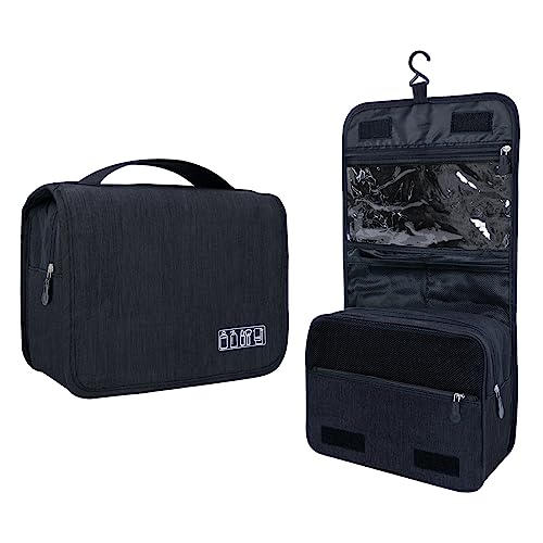 Lcsmaokin Large Capacity Toiletry Bag Travel Bag with Hanging Hook for Men and Women Waterproof Travel Cosmetic Bag Bathroom Storage Bag for Brushes Set,Full-Sized Shampoo,Toiletries,Accessories-Black - Image 1