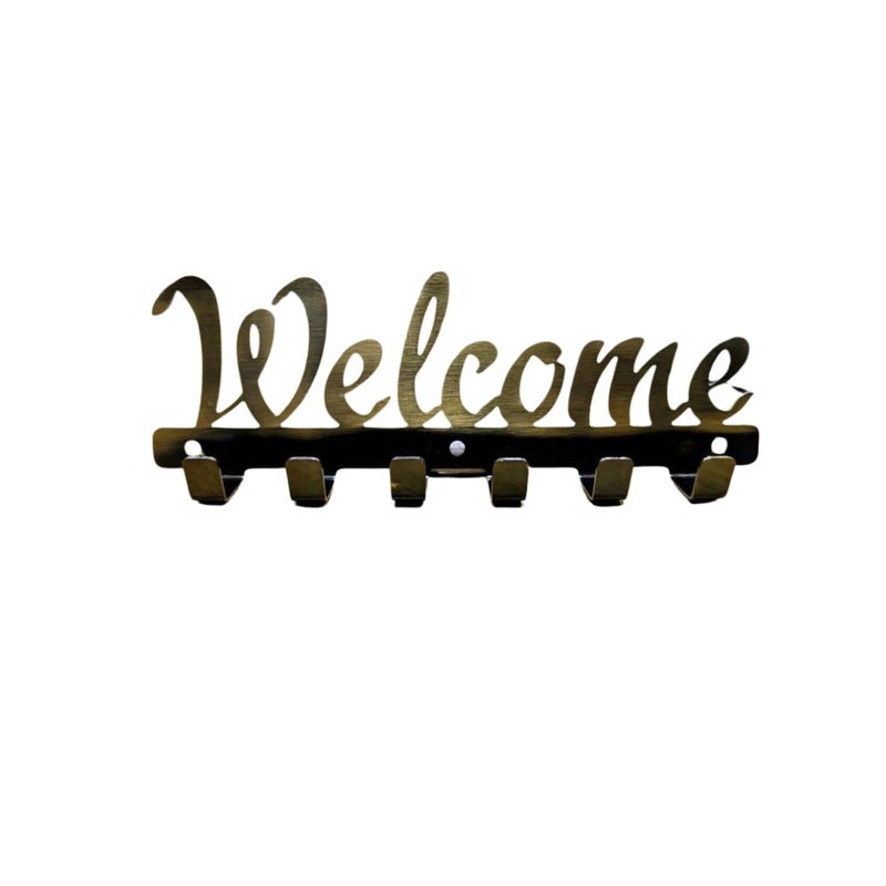Welcome Home Decor Wall Deco Stainless Steel Key Holder 6 Hooks  - Image 1