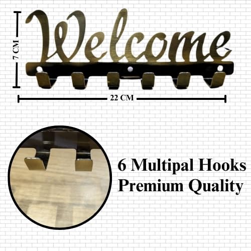 Welcome Home Decor Wall Deco Stainless Steel Key Holder 6 Hooks  - Image 2