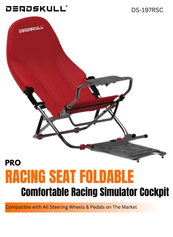 DEADSKULL Racing Seat, Unique Foldable Design, Full Adjustable, Up to 120kg Weight Capacity, Compatible with Most Steering Wheels & Pedal Sets - Red - Image 1