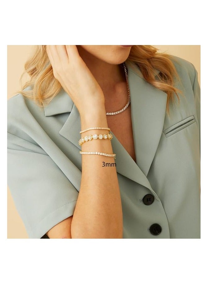 STAR BEJA 18K Gold Plated 3 Cubic Zirconia Classic Tennis Bracelet for Men & Women 1Pcs - Image 5