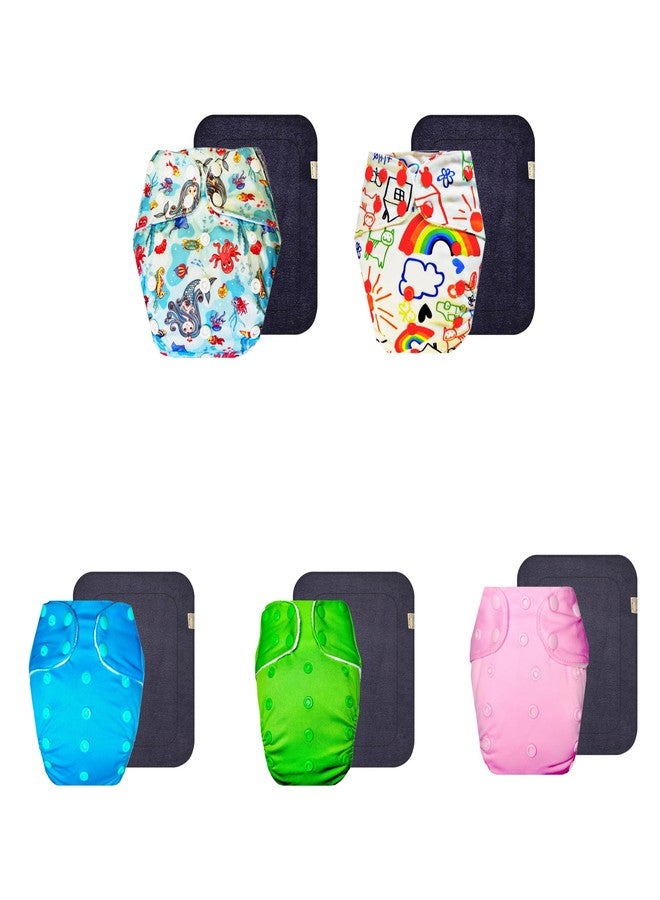 Dumbledo Premium Cloth Diaper with Gray Insert (Pack of 5) | Soft & Gentle | Reusable & Washable | Travel Friendly | Ideal for Toddlers | 3 Months - 3 Years | Unisex Baby - Image 1