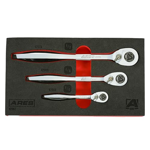 ARES 42067 120 Tooth Ratchet Set 14Inch 38Inch and 12Inch Drive 3 Degree Swing Arc Reversible Ratcheting Mechanism Ergonomic Handle and Professional Gear Structure - Image 1