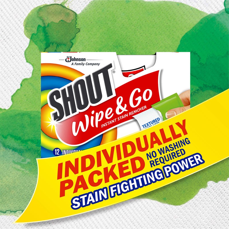 Shout Wipes Stain Remover for Clothes Laundry, Instant Stain Remover and Individually Wrapped, Travel Essentials, Works on Everyday Stains, 12 Wipes per Carton (6 Cartons) - Image 4