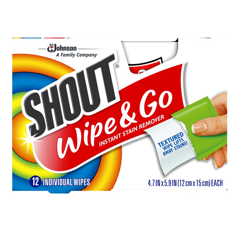 Shout Wipes Stain Remover for Clothes Laundry, Instant Stain Remover and Individually Wrapped, Travel Essentials, Works on Everyday Stains, 12 Wipes per Carton (6 Cartons) - Image 1
