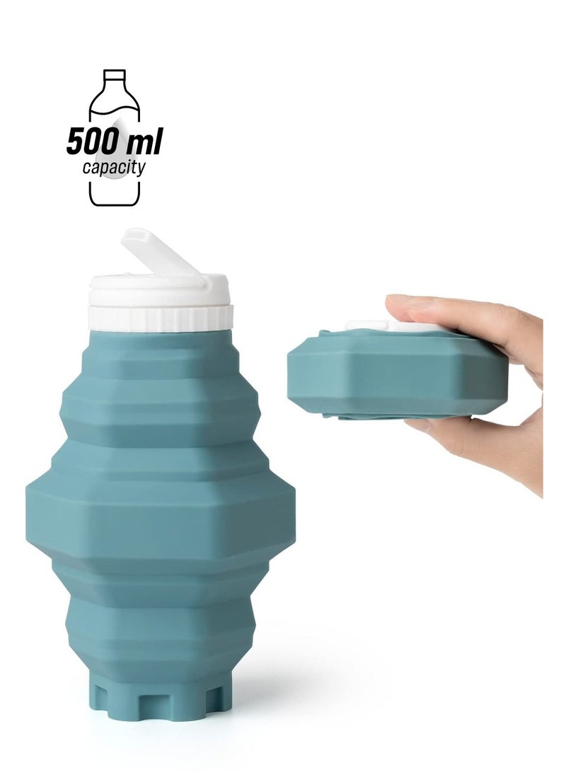 NIBEMINENT Collapsible Water Bottle, Reusable BPA Free Silicone Travel Bottle for Gym Camping Hiking Sports, Light and Durable (500ML) - Image 1