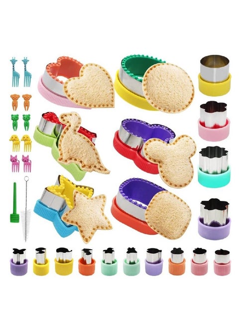 32 Pcs Sandwich Cutter and Sealer Set, Uncrustables Maker, Crustless Sandwich Cutter shapes Set Butterfly Unicorn Dino Ect, Lunch & Bento Box Accessories, Bread Fruit Cookie Cutters for Kids