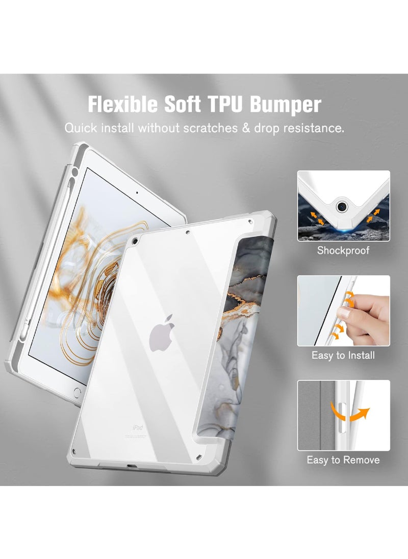 روك بو - جراب هجين رفيع لجهاز iPad الجيل التاسع/الثامن/السابع (2021/2020 / 2019) مقاس 10.2 بوصة [حامل قلم مدمج] غطاء مقاوم للصدمات مع غلاف خلفي شفاف وخاصية السكون والاستيقاظ التلقائي - Image 1