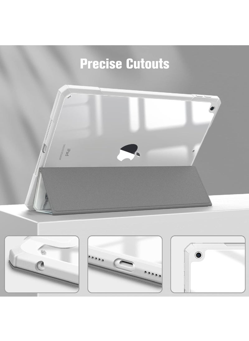 روك بو - جراب هجين رفيع لجهاز iPad الجيل التاسع/الثامن/السابع (2021/2020 / 2019) مقاس 10.2 بوصة [حامل قلم مدمج] غطاء مقاوم للصدمات مع غلاف خلفي شفاف وخاصية السكون والاستيقاظ التلقائي - Image 1