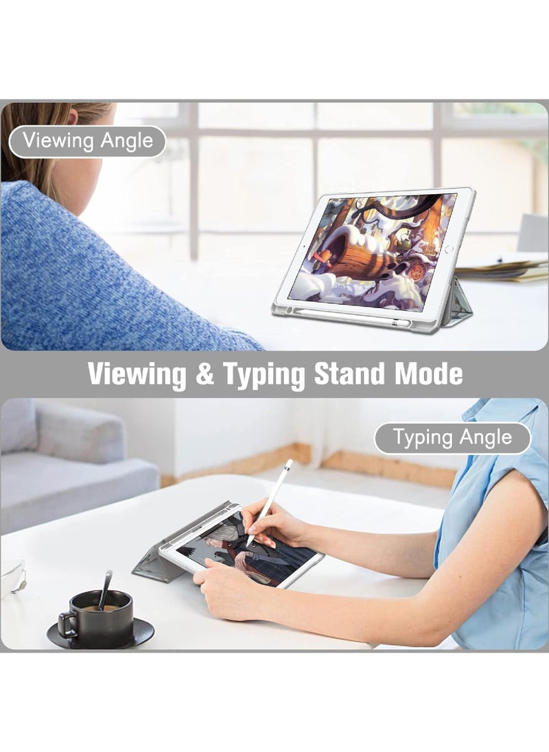 روك بو - جراب هجين رفيع لجهاز iPad الجيل التاسع/الثامن/السابع (2021/2020 / 2019) مقاس 10.2 بوصة [حامل قلم مدمج] غطاء مقاوم للصدمات مع غلاف خلفي شفاف وخاصية السكون والاستيقاظ التلقائي - Image 1