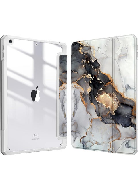 جراب هجين رفيع لجهاز iPad الجيل التاسع/الثامن/السابع (2021/2020 / 2019) مقاس 10.2 بوصة [حامل قلم مدمج] غطاء مقاوم للصدمات مع غلاف خلفي شفاف وخاصية السكون والاستيقاظ التلقائي