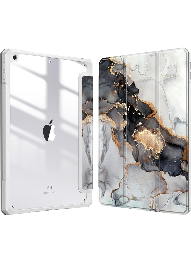 روك بو - جراب هجين رفيع لجهاز iPad الجيل التاسع/الثامن/السابع (2021/2020 / 2019) مقاس 10.2 بوصة [حامل قلم مدمج] غطاء مقاوم للصدمات مع غلاف خلفي شفاف وخاصية السكون والاستيقاظ التلقائي - Image 1