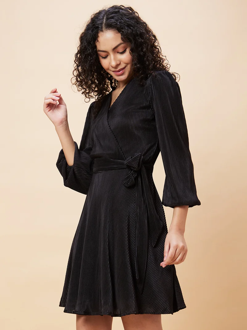 globus Women Accordion Pleated Belted A Line Party Dress