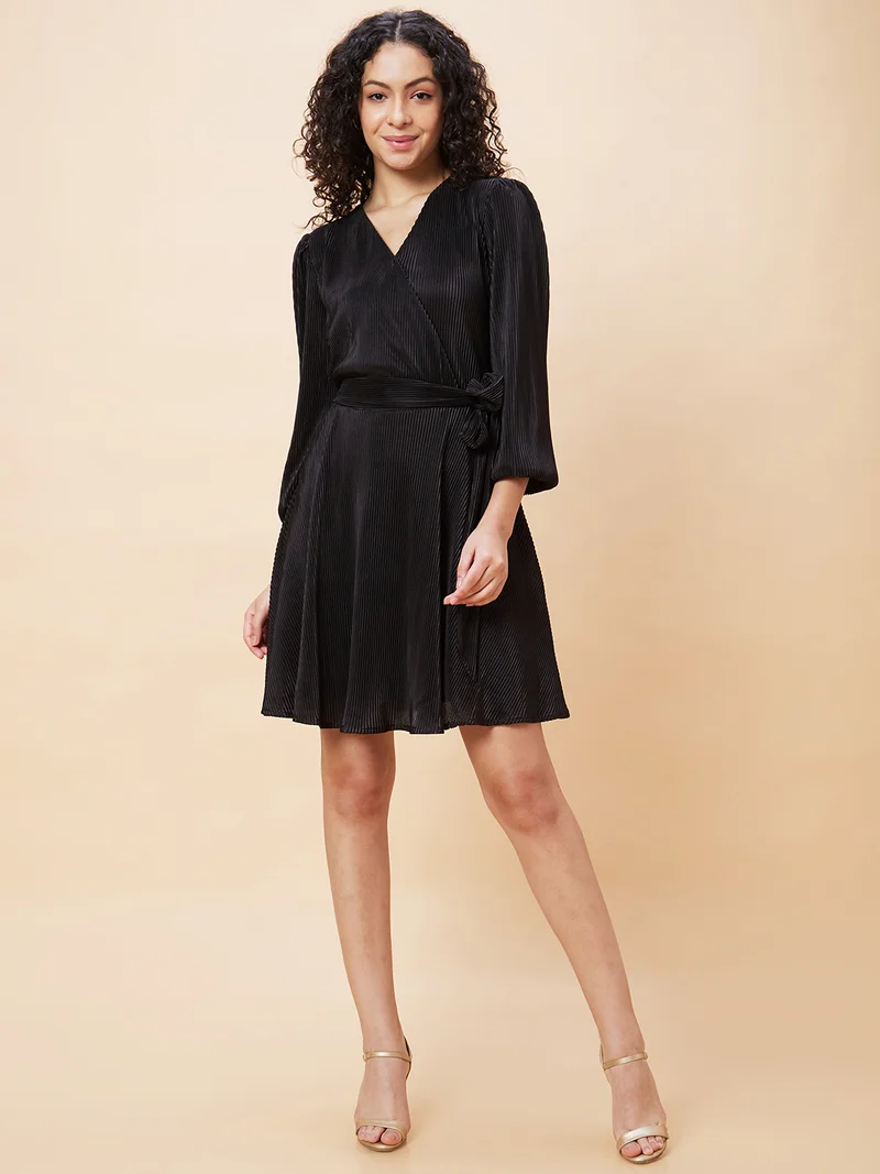 globus Women Accordion Pleated Belted A Line Party Dress