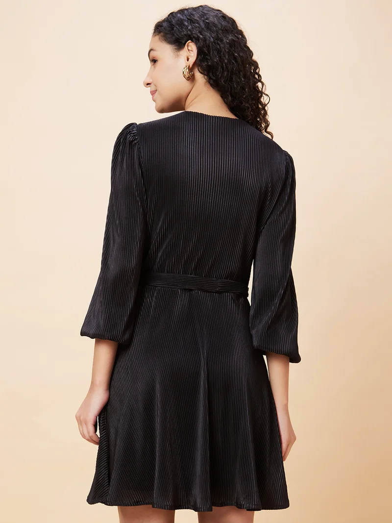 globus Women Accordion Pleated Belted A Line Party Dress