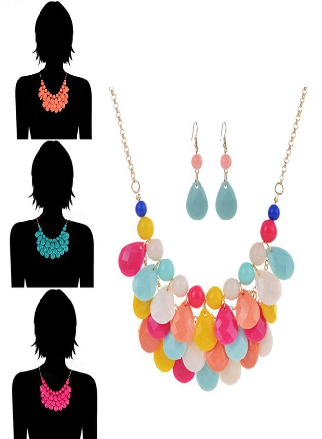 Zthread Floating Bubble Necklace Layered Teardrop Statement Necklace Resin Beaded Collar Necklace Earrings Jewelry Set for Women - Image 5