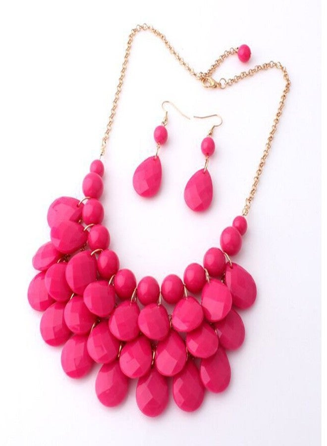 Zthread Floating Bubble Necklace Layered Teardrop Statement Necklace Resin Beaded Collar Necklace Earrings Jewelry Set for Women - Image 2
