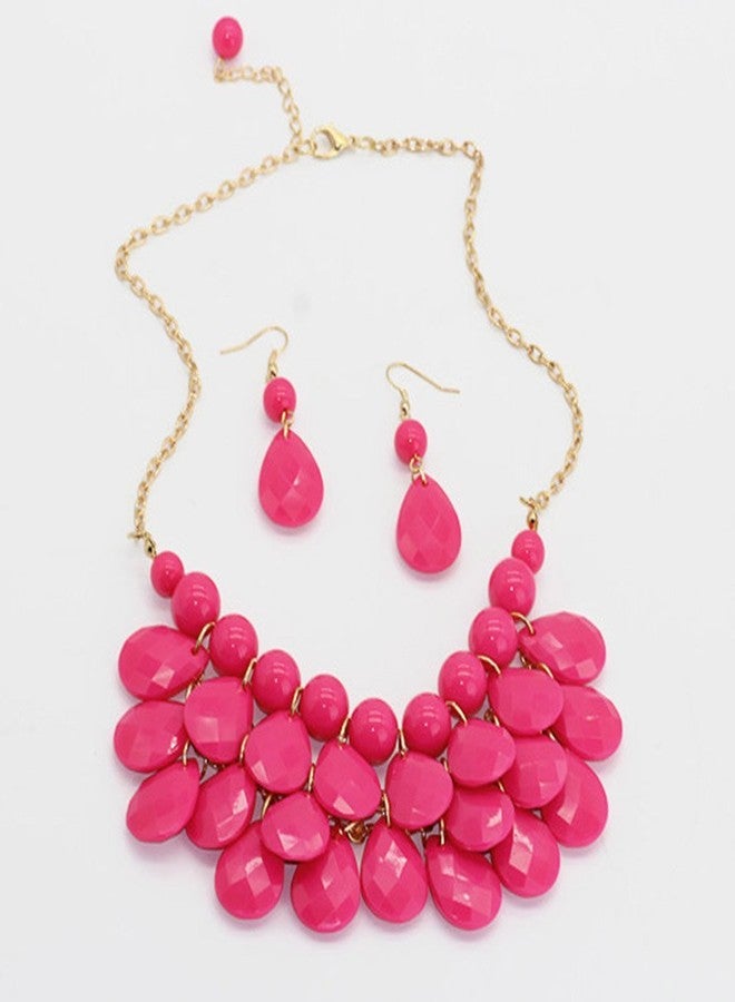 Zthread Floating Bubble Necklace Layered Teardrop Statement Necklace Resin Beaded Collar Necklace Earrings Jewelry Set for Women - Image 3