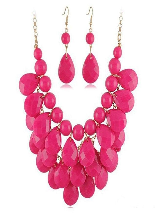 Zthread Floating Bubble Necklace Layered Teardrop Statement Necklace Resin Beaded Collar Necklace Earrings Jewelry Set for Women - Image 1