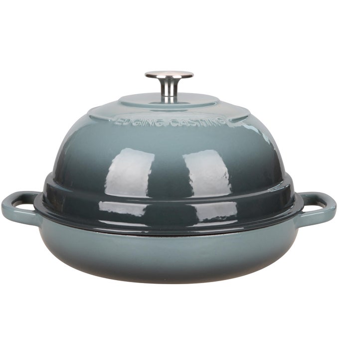 ENAMELED CAST IRON DUTCH OVEN POT WITH LID ROUND BREAD OVEN FOR HOMEMADE SOURDOUGH BREAD BAKING 6 QUART SLATEBLUE