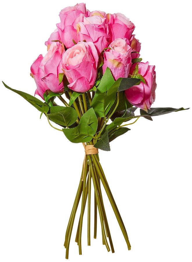 Fourwalls Decoration Artificial Rose Flower Bunches (26 cm Tall, 15 Heads Flowers, Light/Pink) - Image 1