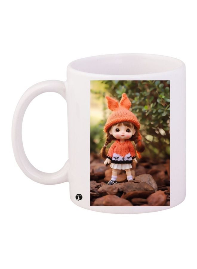 RYN Doll Printed Coffee Mug White/Green/Orange 11ounce