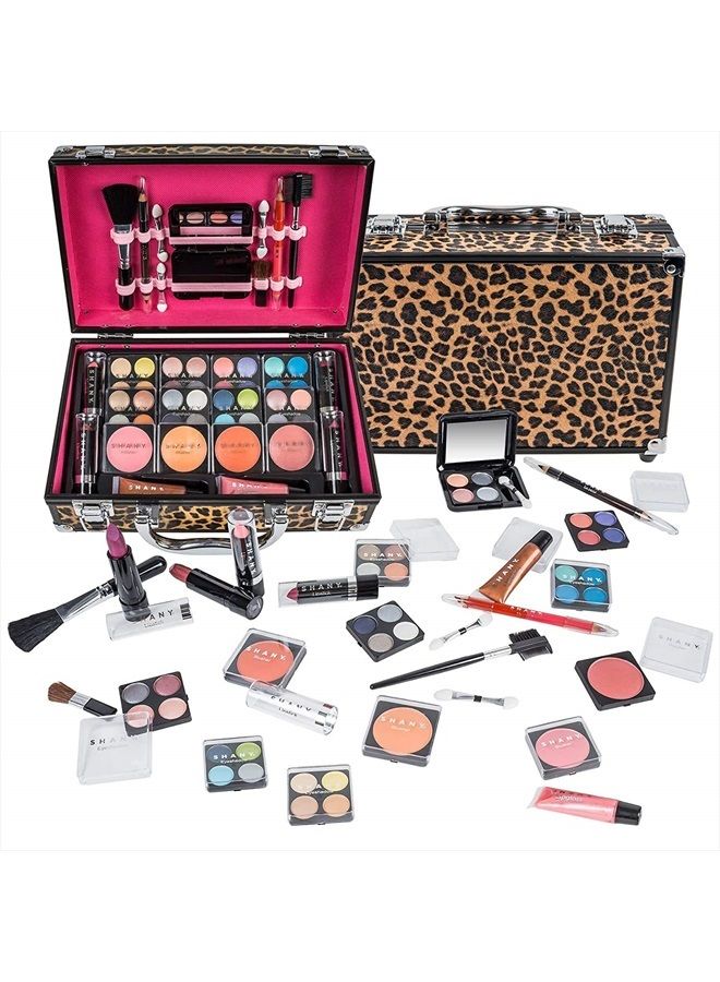 Shany Carry All Makeup Train Case with Pro Makeup Set, Makeup Brushes, Lipsticks, Eye Shadows, Blushes, and more - Leopard - Image 1