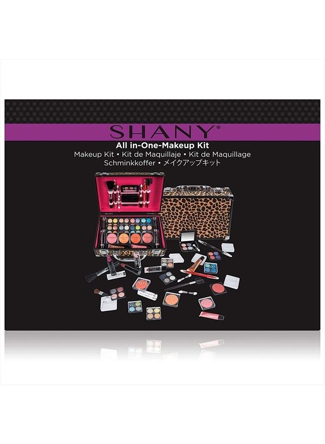 Shany Carry All Makeup Train Case with Pro Makeup Set, Makeup Brushes, Lipsticks, Eye Shadows, Blushes, and more - Leopard - Image 3