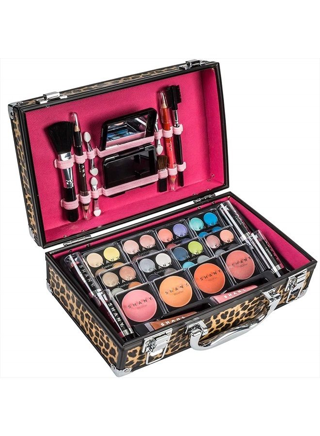 Shany Carry All Makeup Train Case with Pro Makeup Set, Makeup Brushes, Lipsticks, Eye Shadows, Blushes, and more - Leopard - Image 2