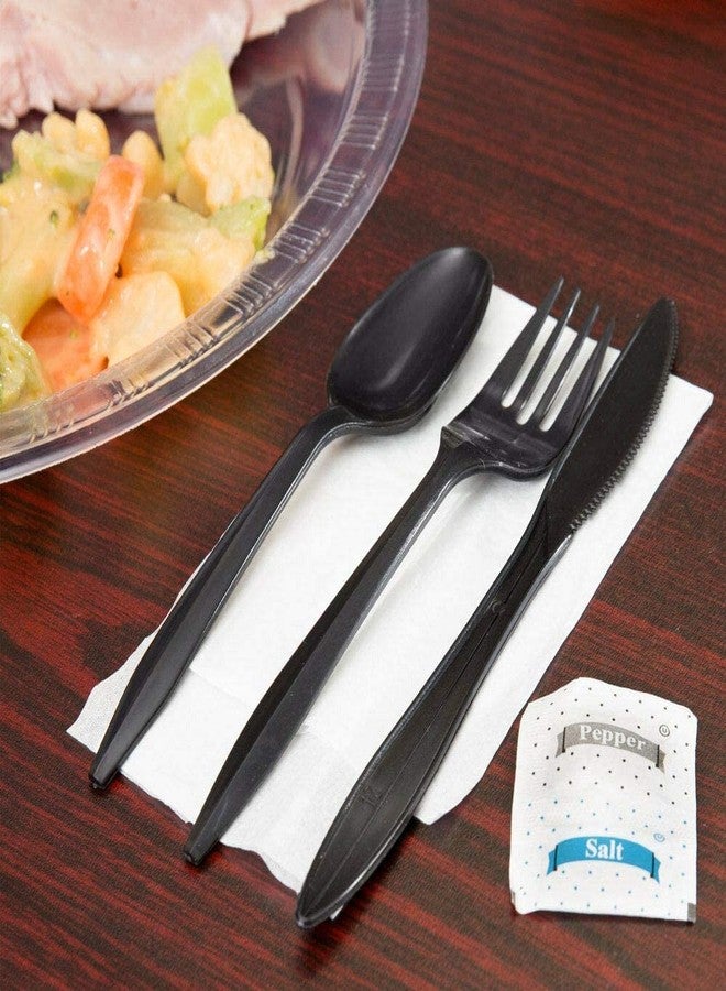 Supellectilem 250 Plastic Cutlery Packets-Knife Fork Spoon Napkin Salt Pepper Sets|Black Silverware Sets Individually Wrapped Kits, Utensil Set Disposable Bulk To Go, 250-BCP-KFSSP - Image 5