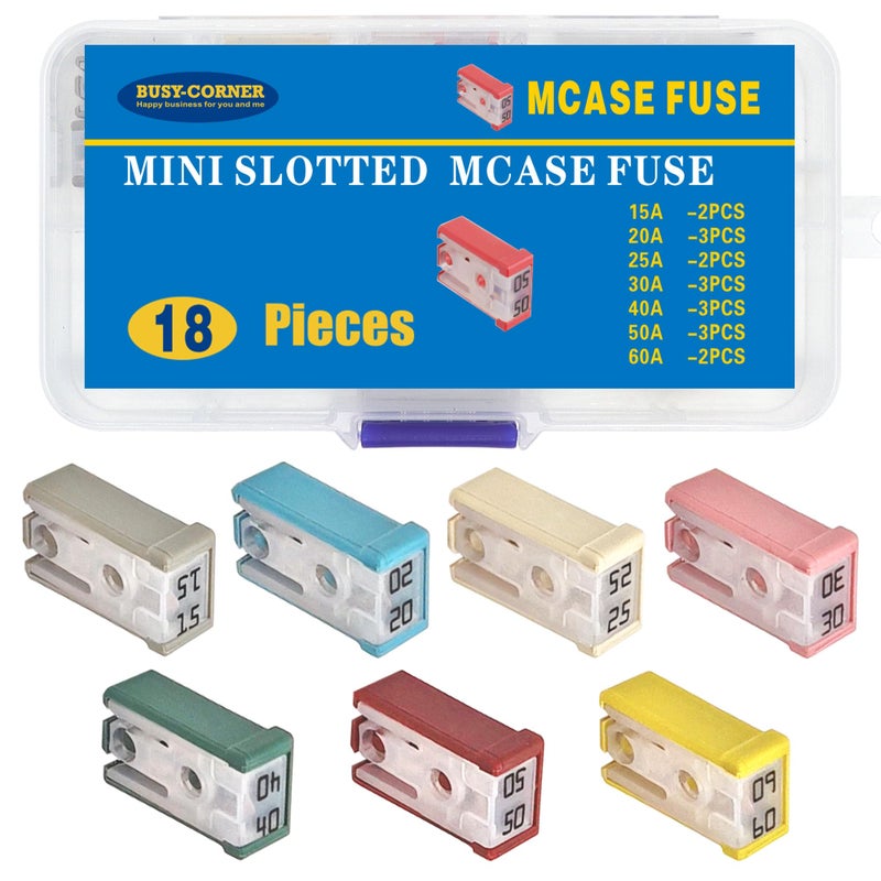 BUSY-CORNER 18 Pcs 32V Mini Slotted Automotive MCASE Shaped Cartridge Fuse Kit15A 20A 25A 30A 40A 50A 60A - Image 2