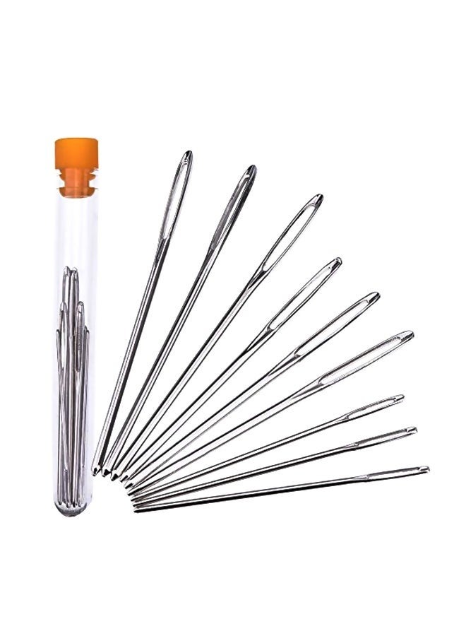 9-Piece Large-eye Yarn Knitting Sewing Needles Silver 5.9 x 3.1 x 0.6inch - Image 1