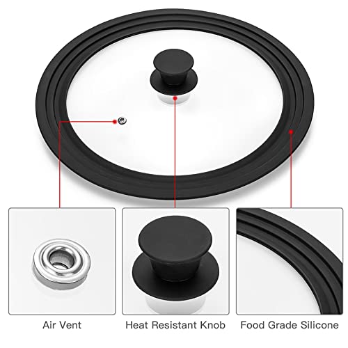 Eooch Universal Lid for Pots, Pans and Skillets Vented Tempered Glass with Heat Resistant Silicone Rim, Fits 6 inch, 7 inch, 8 inch Cookware, Replacement Lid, Black - Image 3