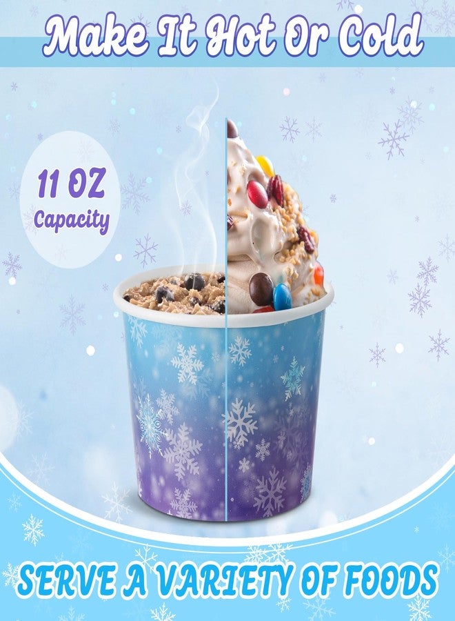 Potchen 100 Pack Snowflake Ice Cream Bowls Disposable 11 oz Paper Dessert Cups with Wooden Spoons Sundae Soup Containers for Winter Snowflake Frozens Birthday Party Supplies Favors - Image 4