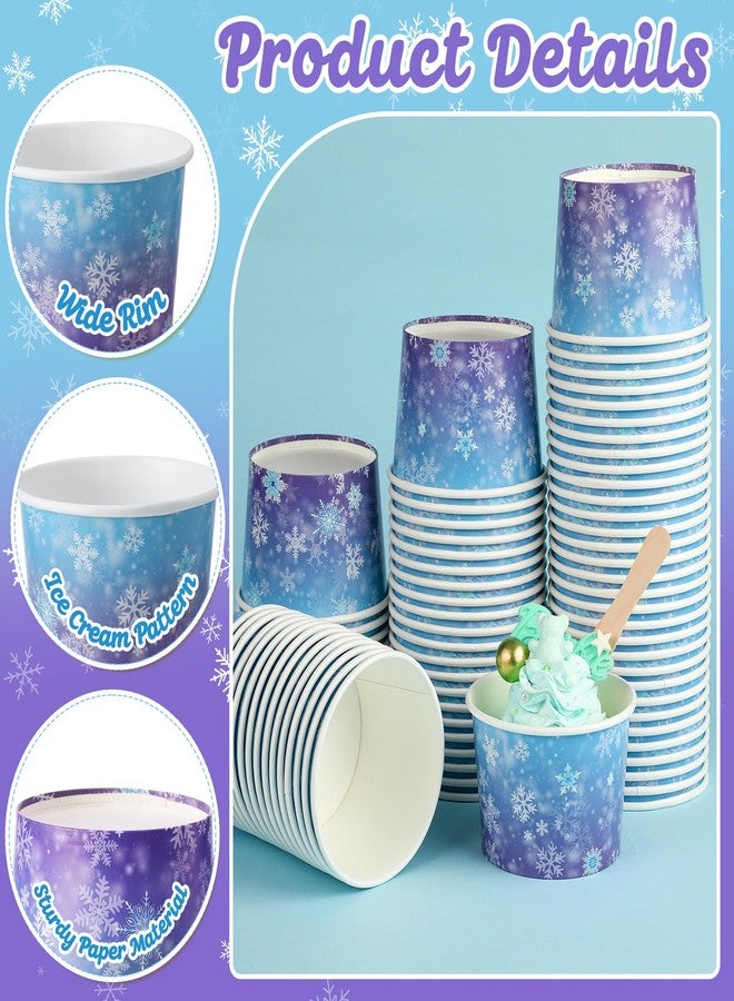 Potchen 100 Pack Snowflake Ice Cream Bowls Disposable 11 oz Paper Dessert Cups with Wooden Spoons Sundae Soup Containers for Winter Snowflake Frozens Birthday Party Supplies Favors - Image 3
