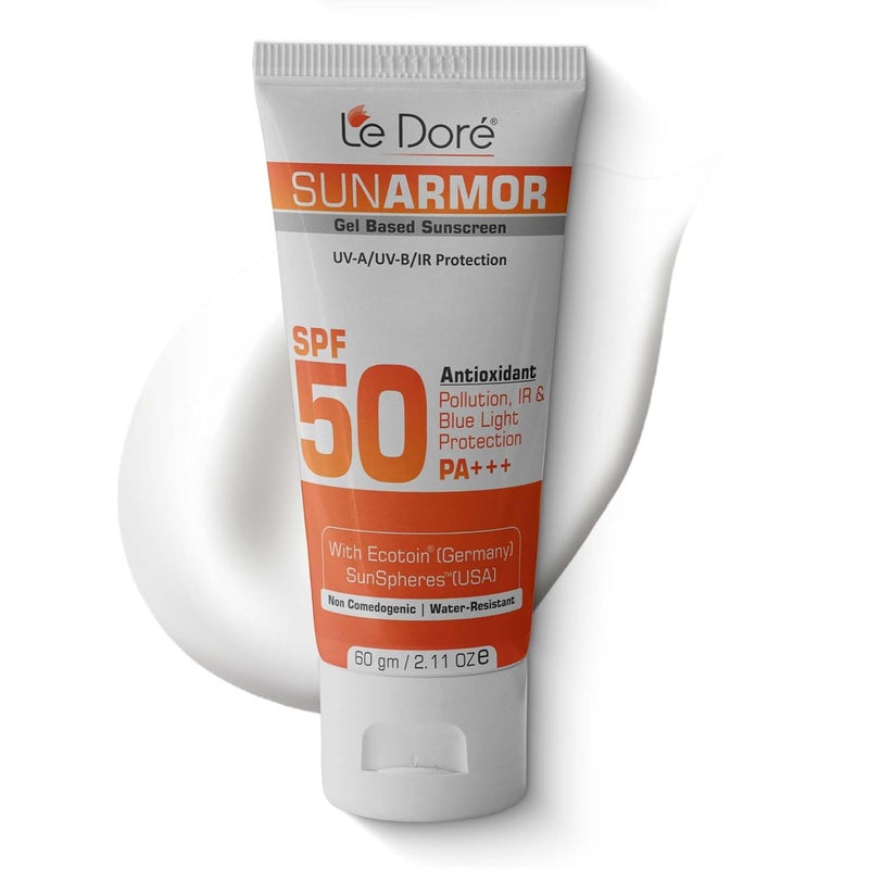 Le Dore جل واقي الشمس لي دوره صن آرمور SPF 50 PA حماية واسعة الطيف من الأشعة فوق البنفسجية UVA/UVB والأشعة تحت الحمراء IR والضوء الأزرق والتلوث 60 جرام - Image 1