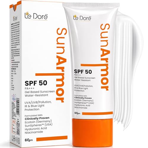 Le Dore Sunarmor SPF 50 Gel Based Sunscreen For UVA/UVB, IR, Pollution & Blue Light Protection with added Antioxidants and Hyaluronic Acid (60gm) - Image 1