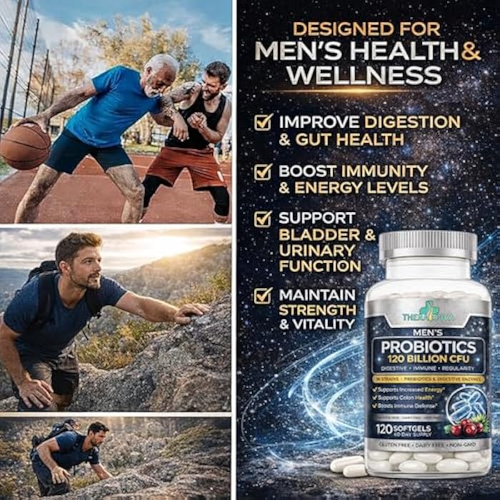 TheraSuva Men’s Advanced Probiotics 120 Billion CFU - 36 Strains + Prebiotics, Enzymes & Veggie Blend for Gut, Immune & Colon Health - 2 Month Supply, 120 Softgels - Image 4