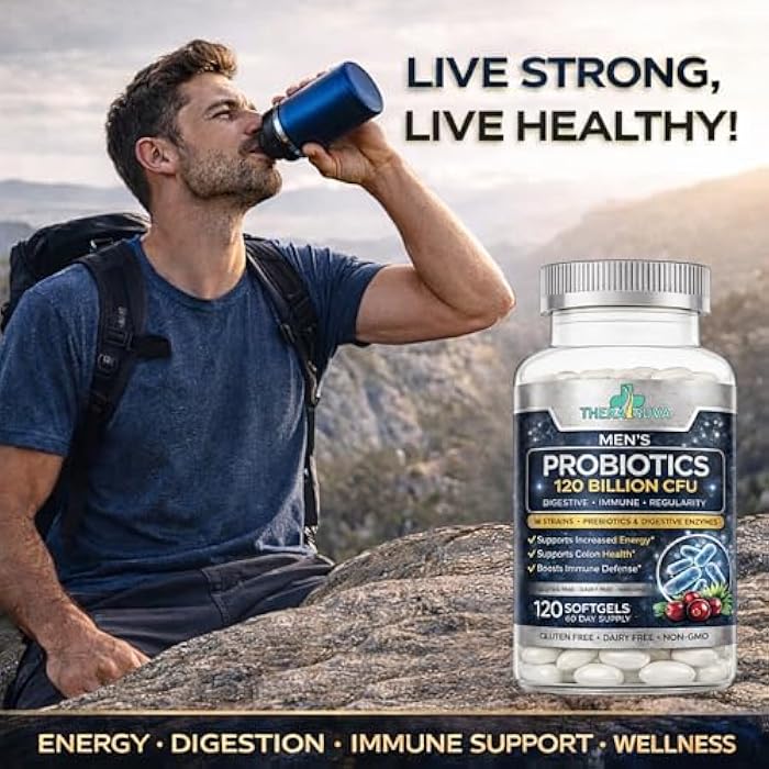 TheraSuva Men’s Advanced Probiotics 120 Billion CFU - 36 Strains + Prebiotics, Enzymes & Veggie Blend for Gut, Immune & Colon Health - 2 Month Supply, 120 Softgels - Image 3
