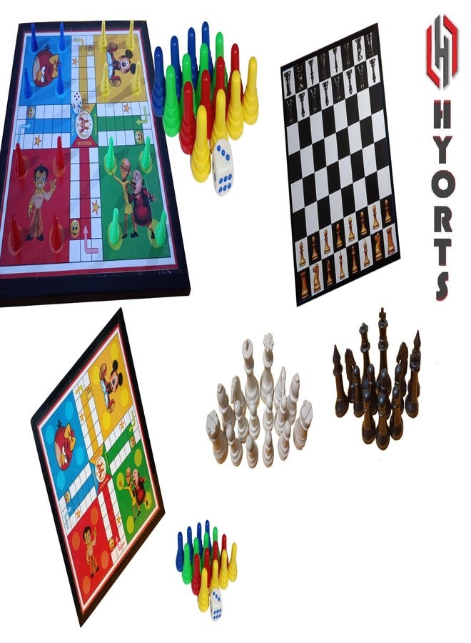 Hyorts Wooden Board Game Set for Kids Adults, Tabletop Combo Classic Travel Portable Board Games (Ludo, Chess, Snake Ladder) - Image 4