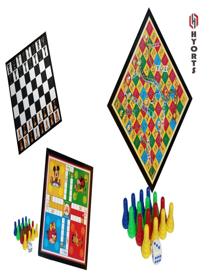 Hyorts Wooden Board Game Set for Kids Adults, Tabletop Combo Classic Travel Portable Board Games (Ludo, Chess, Snake Ladder) - Image 2