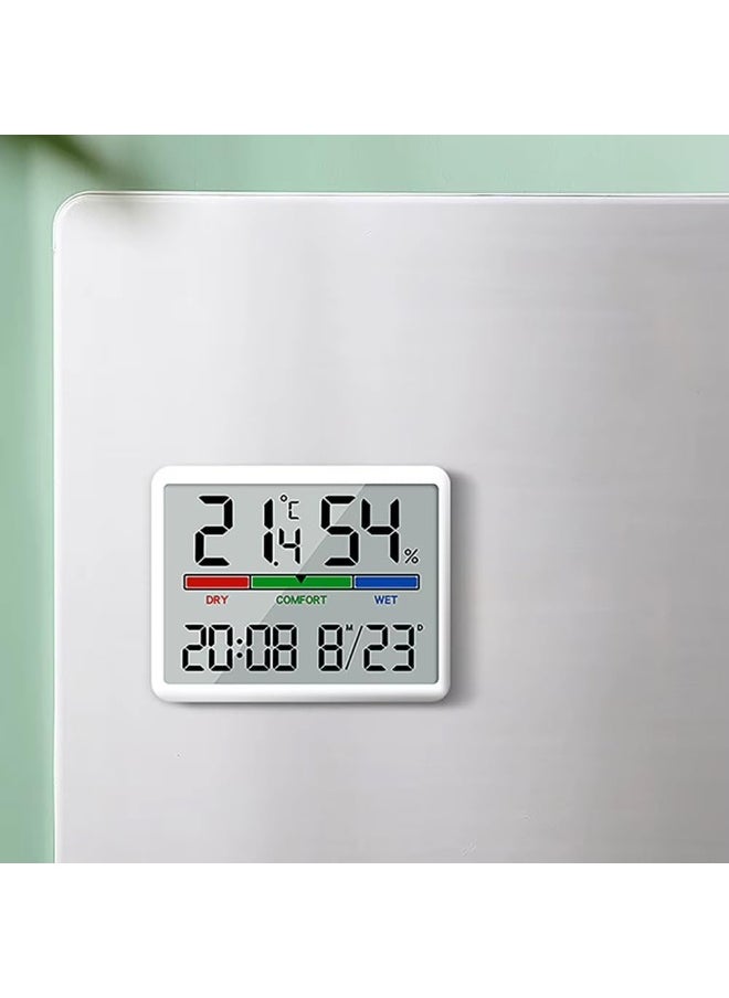 Rubik - Digital Alarm Clock with Temperature and Humidity Large Display Magnetic & Wall Mountable, Table Standing for Home and Office (White) - Image 1