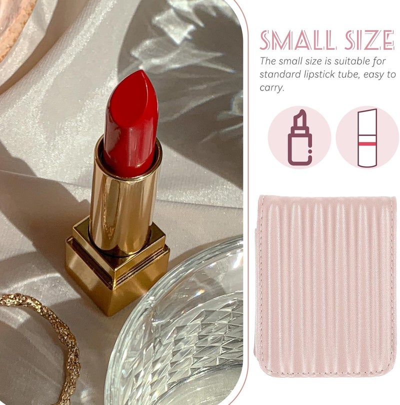 iplusmile Mini Lipstick Case with Mirror for Purse, Small Portable Lipstick Holder Pouch, Pink Compact Makeup Bag for Travel and Daily Use - Image 3